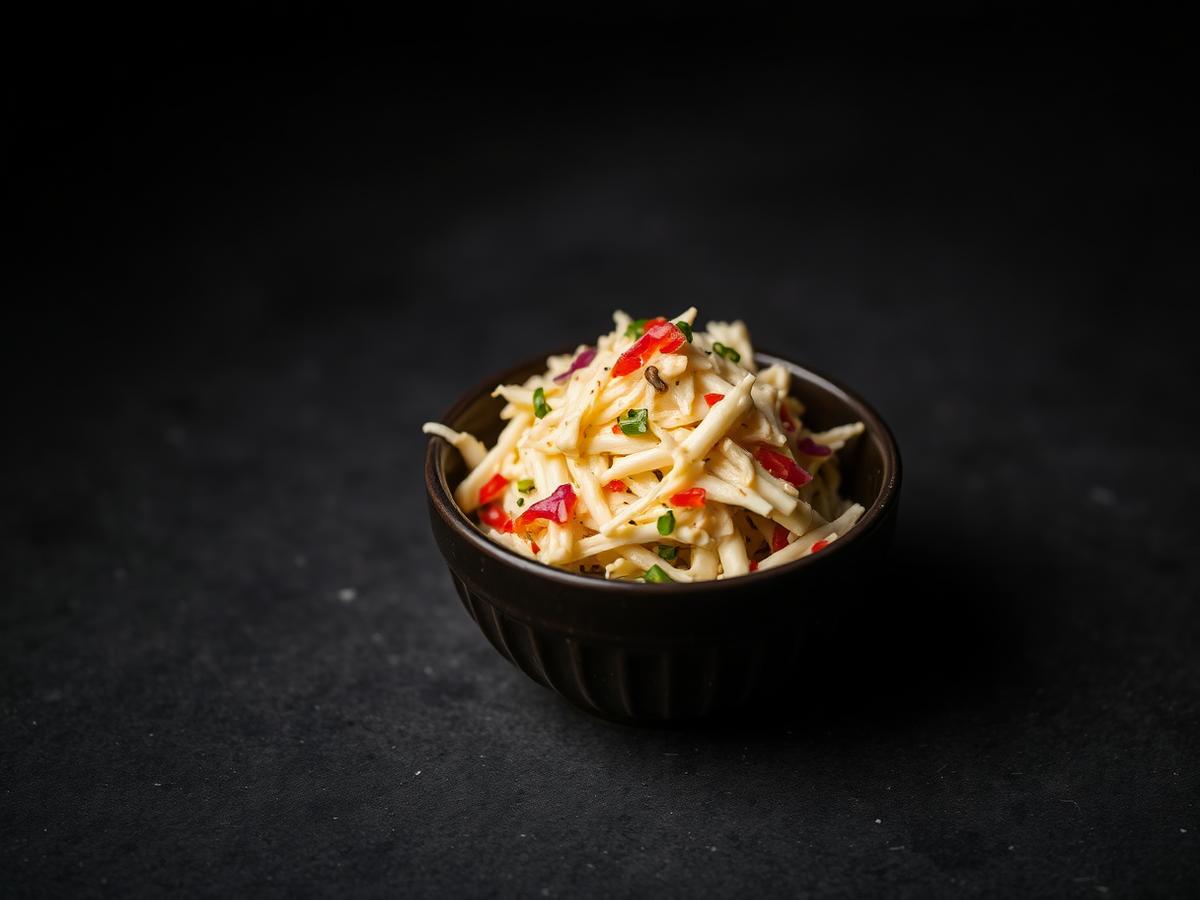 House coleslaw in a small dark bowl