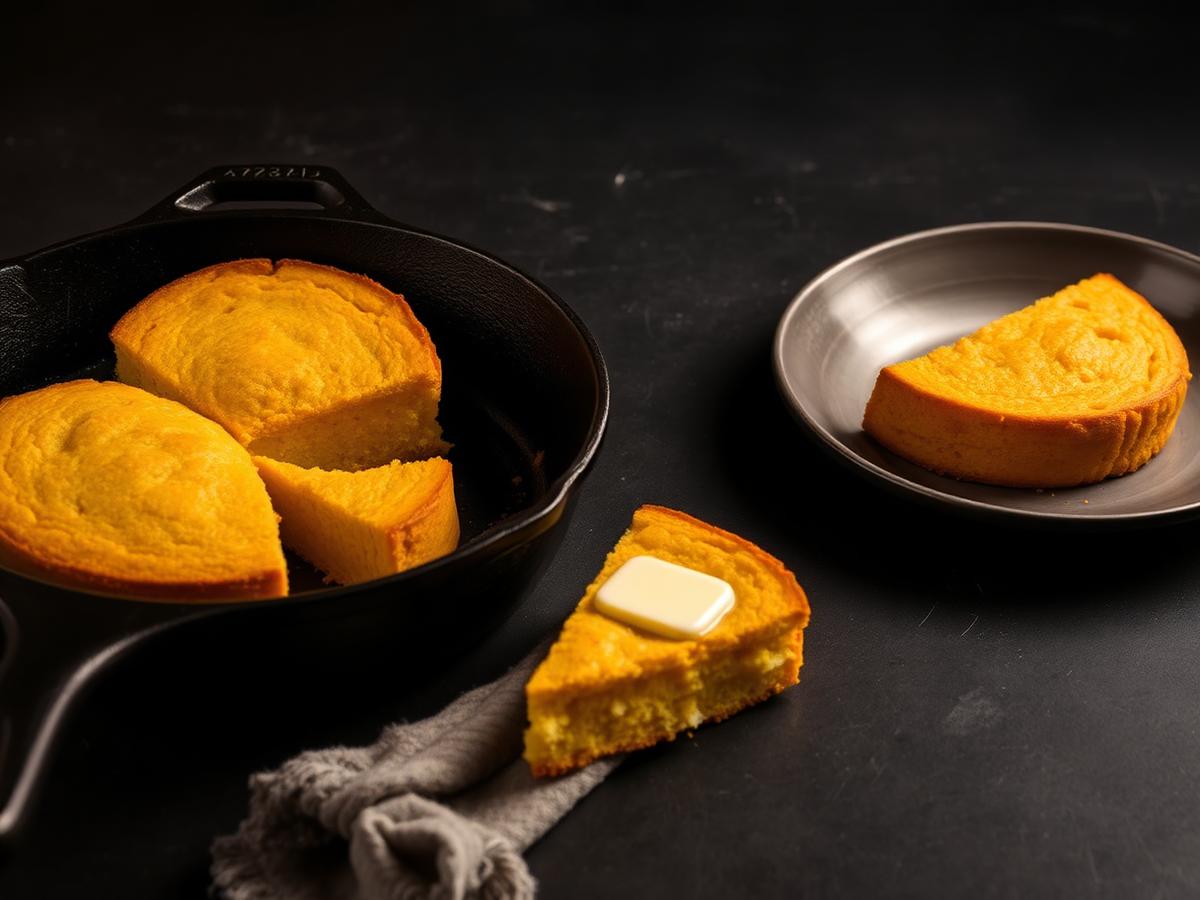 Golden skillet cornbread wedges with butter