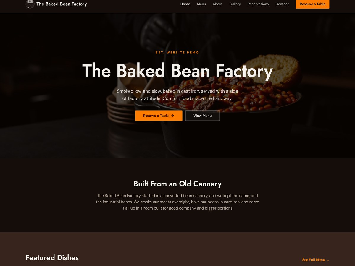 The Baked Bean Factory website design example