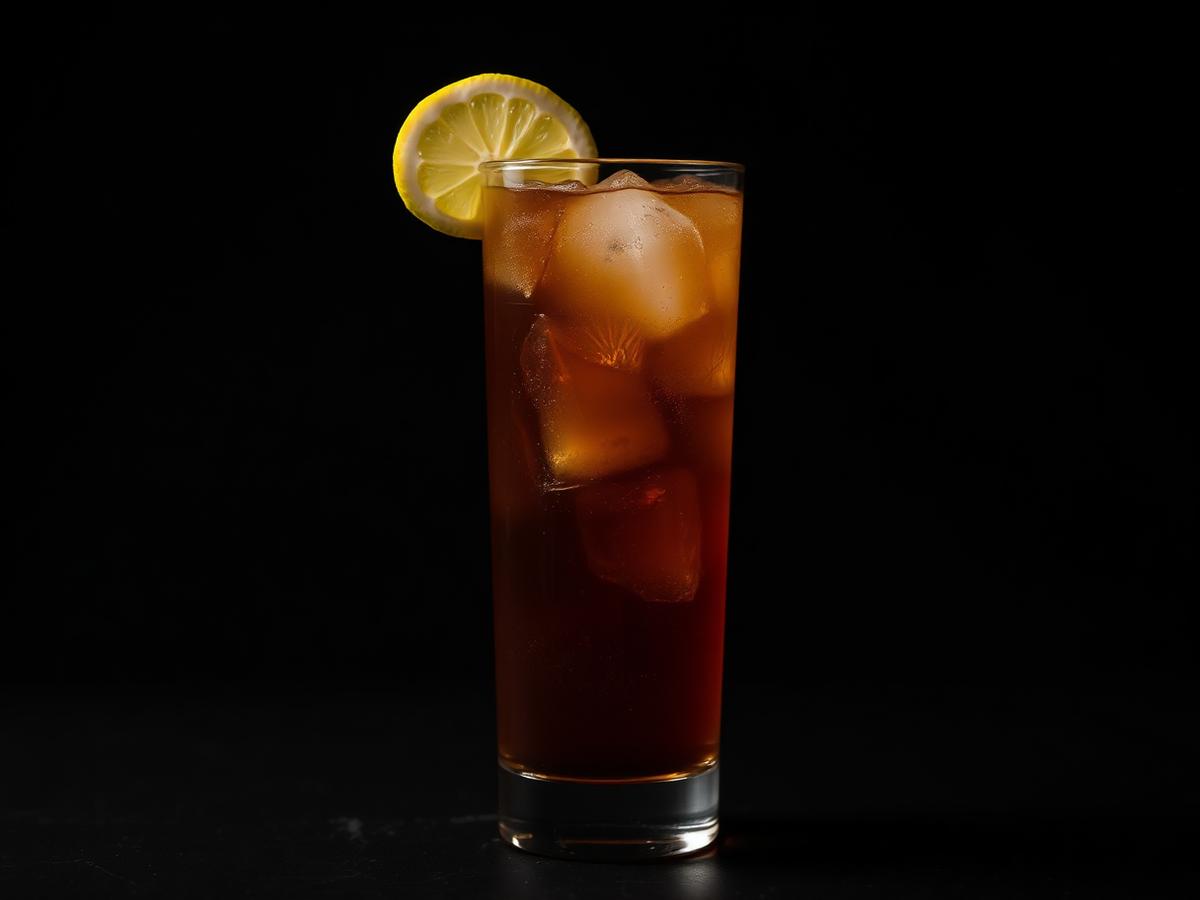 Tall glass of iced sweet tea with a lemon wedge